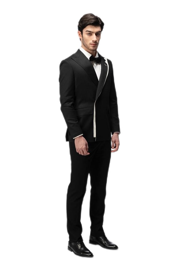 Classic Black and White Closure Collar Suit