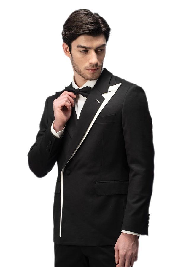 Classic Black and White Closure Collar Suit