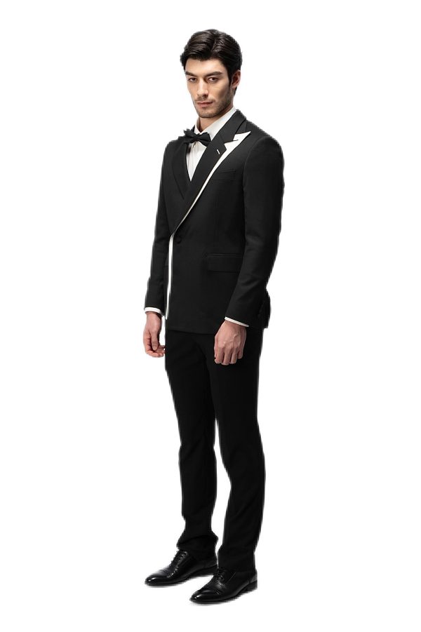 Classic Black and White Closure Collar Suit