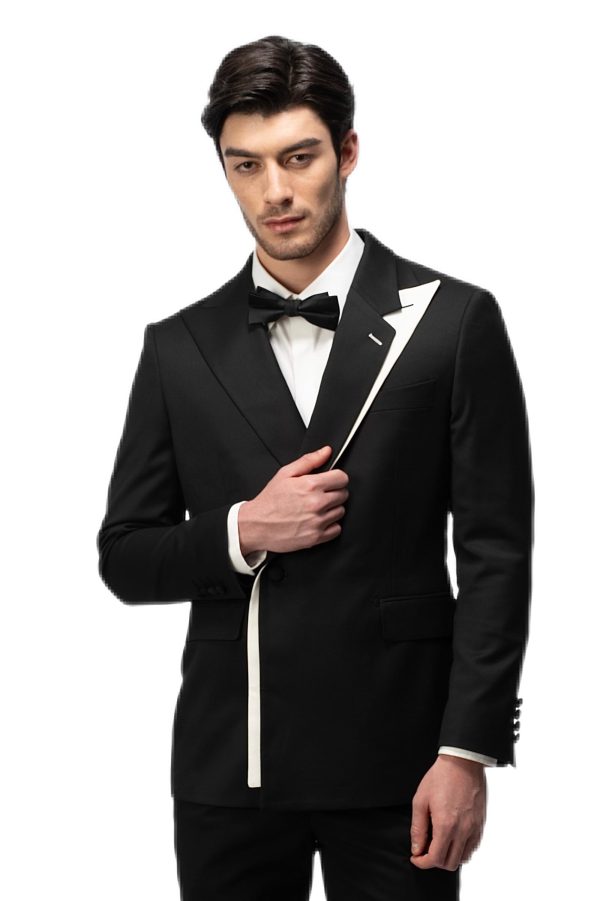 Classic Black and White Closure Collar Suit
