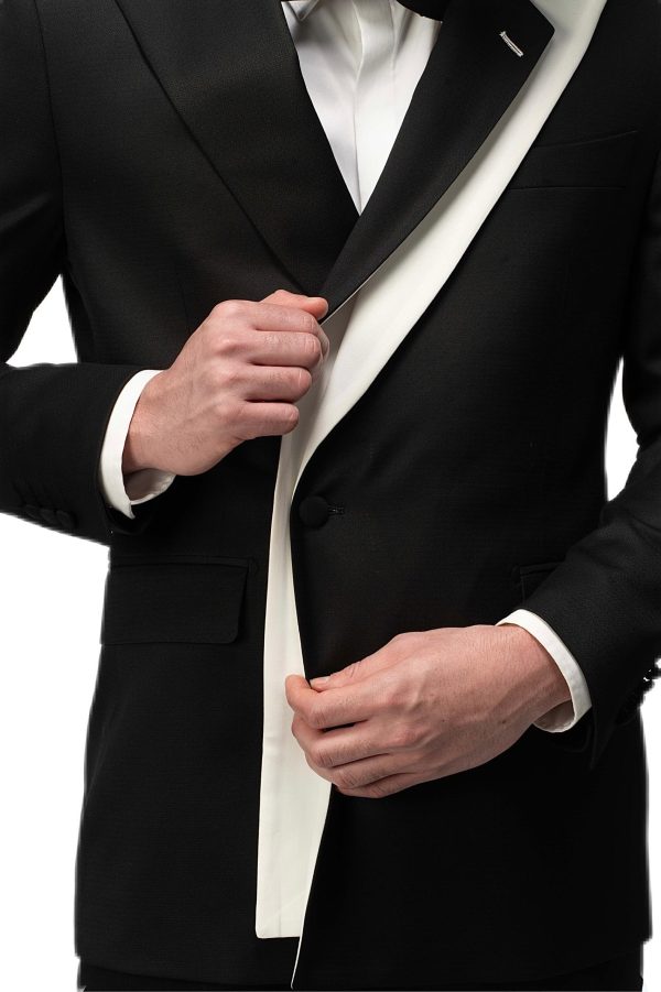 Classic Black and White Closure Collar Suit