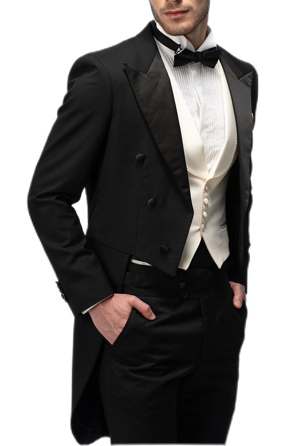 Black Closure Collar Tailcoat with White Waistcoat