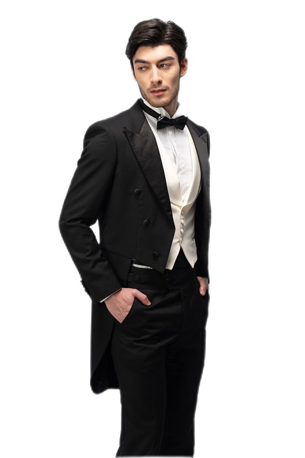 Black Closure Collar Tailcoat with White Waistcoat