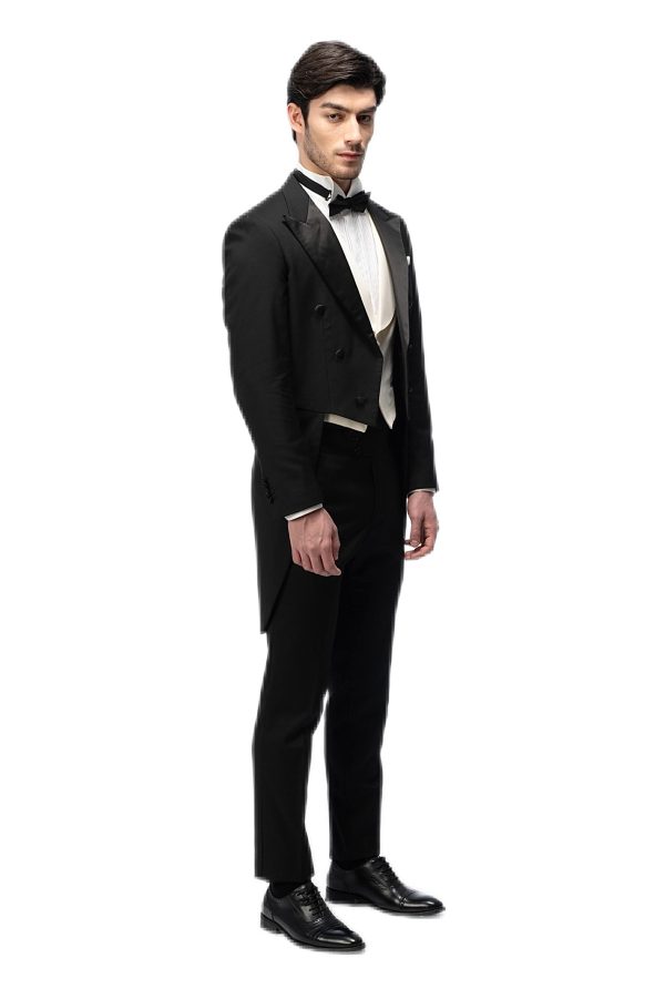 Black Closure Collar Tailcoat with White Waistcoat