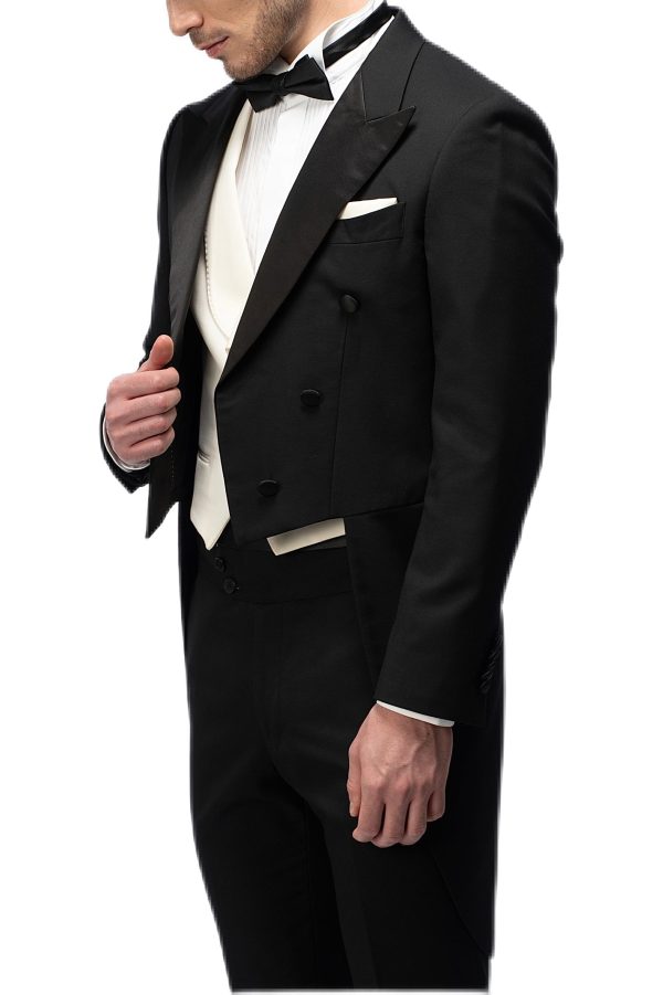 Black Closure Collar Tailcoat with White Waistcoat