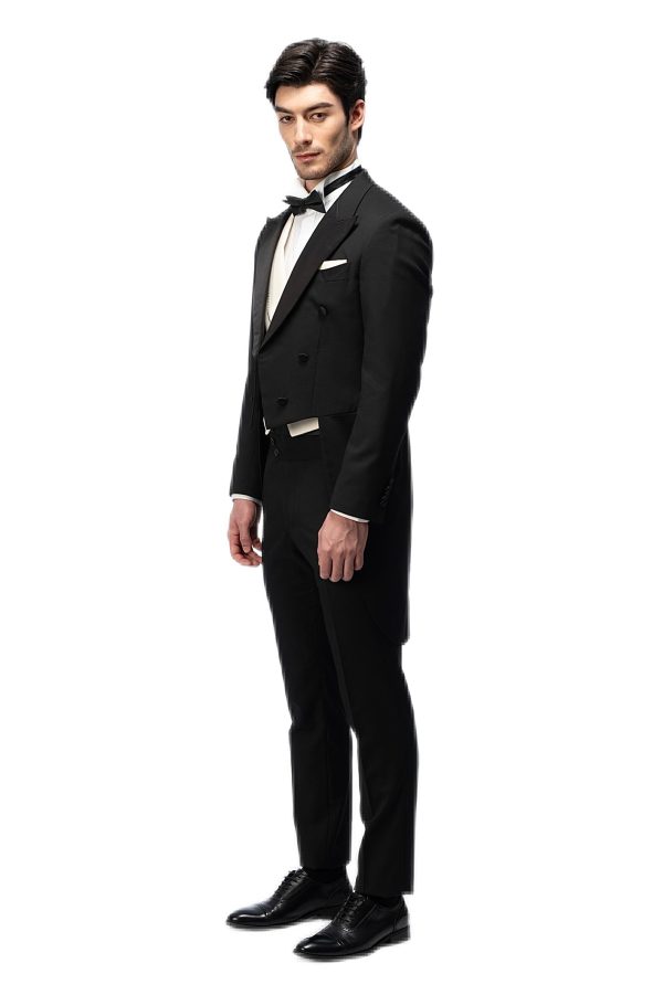 Black Closure Collar Tailcoat with White Waistcoat