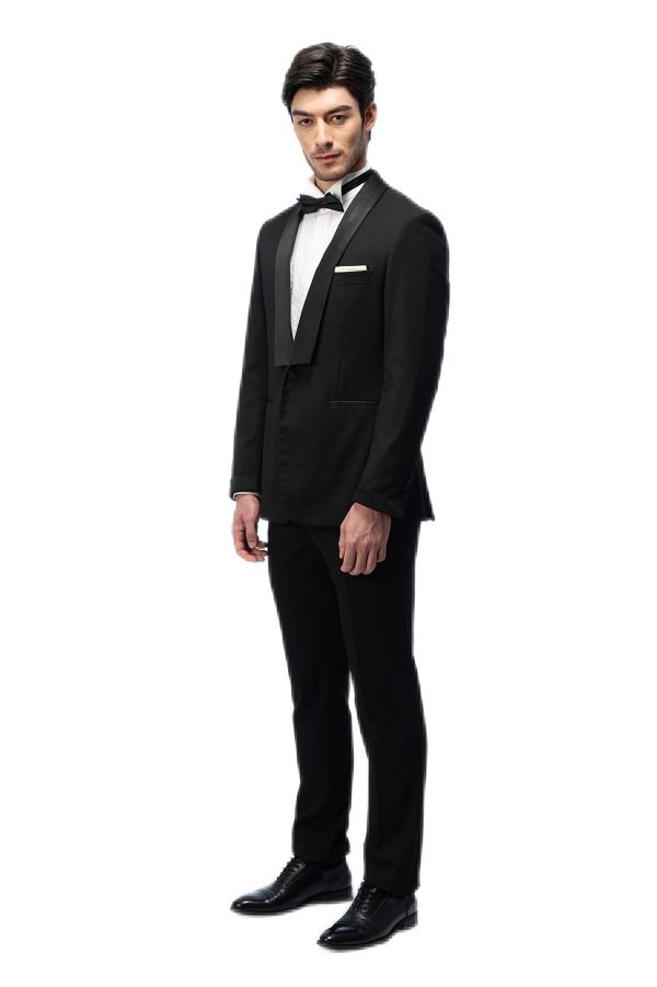 2-piece of Classic Black Shawl Square Collar Tuxedo