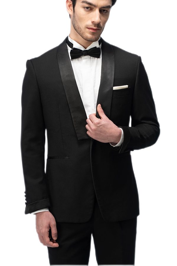 2-piece of Classic Black Shawl Square Collar Tuxedo
