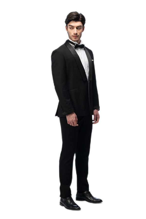 2-piece of Classic Black Shawl Square Collar Tuxedo