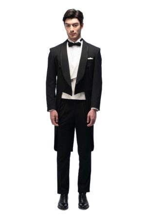 Black Shawl Collar Tailcoat with White Waistcoat