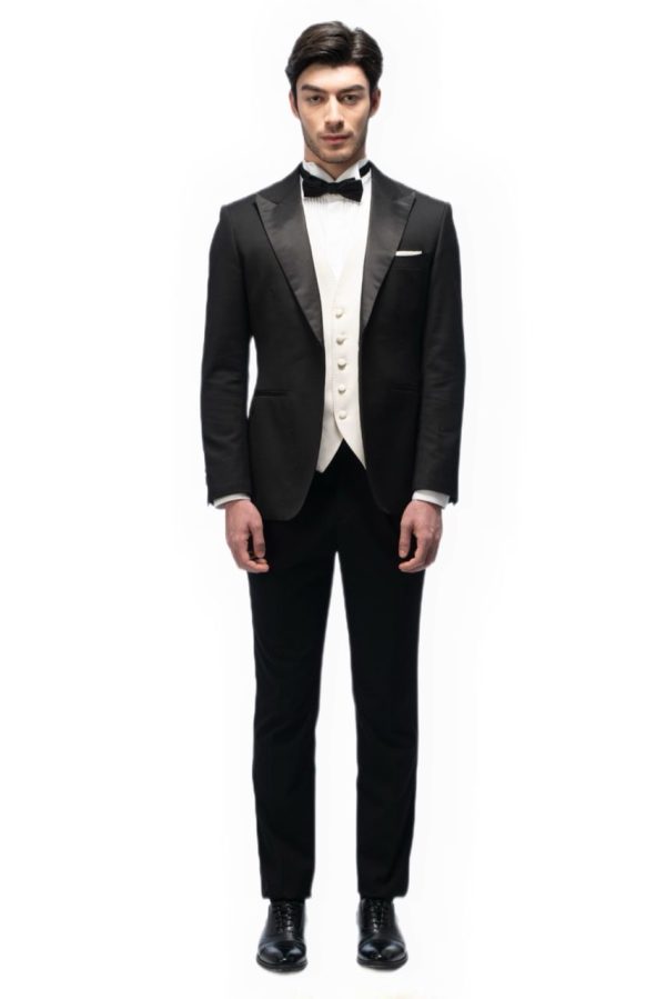 3-piece of Classic Black Silk Closure Collar Tuxedo