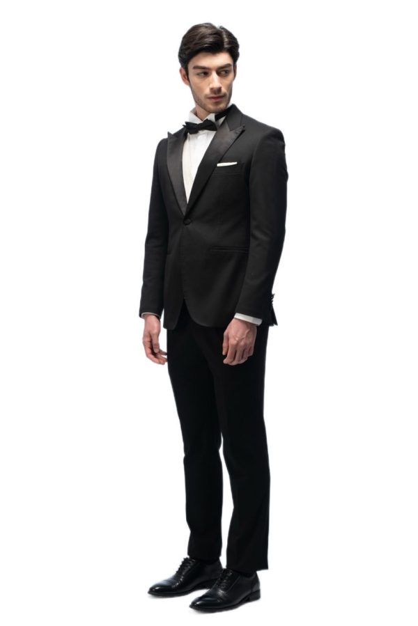 3-piece of Classic Black Silk Closure Collar Tuxedo