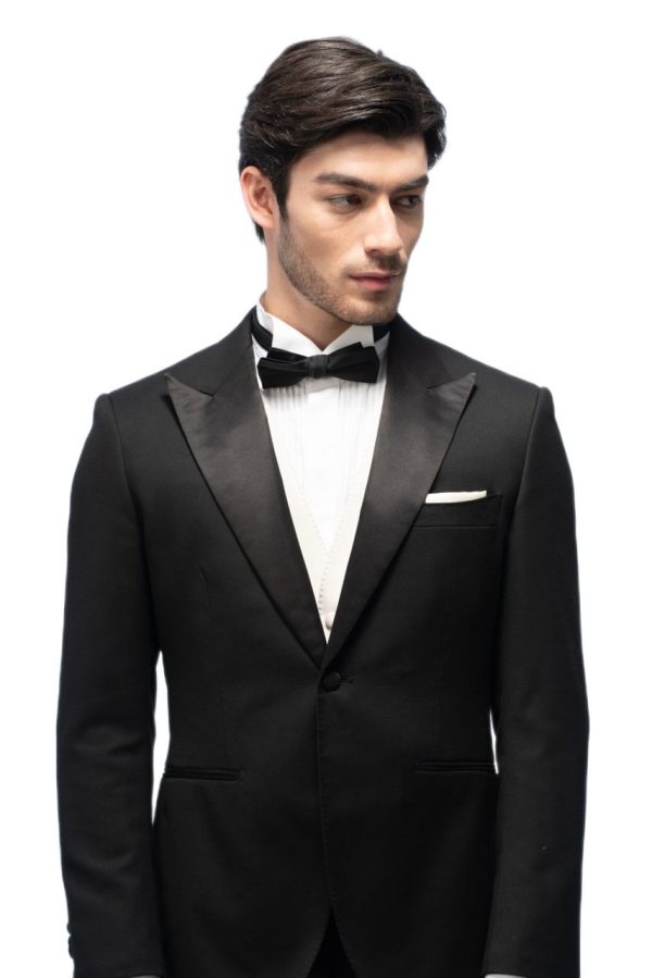 3-piece of Classic Black Silk Closure Collar Tuxedo