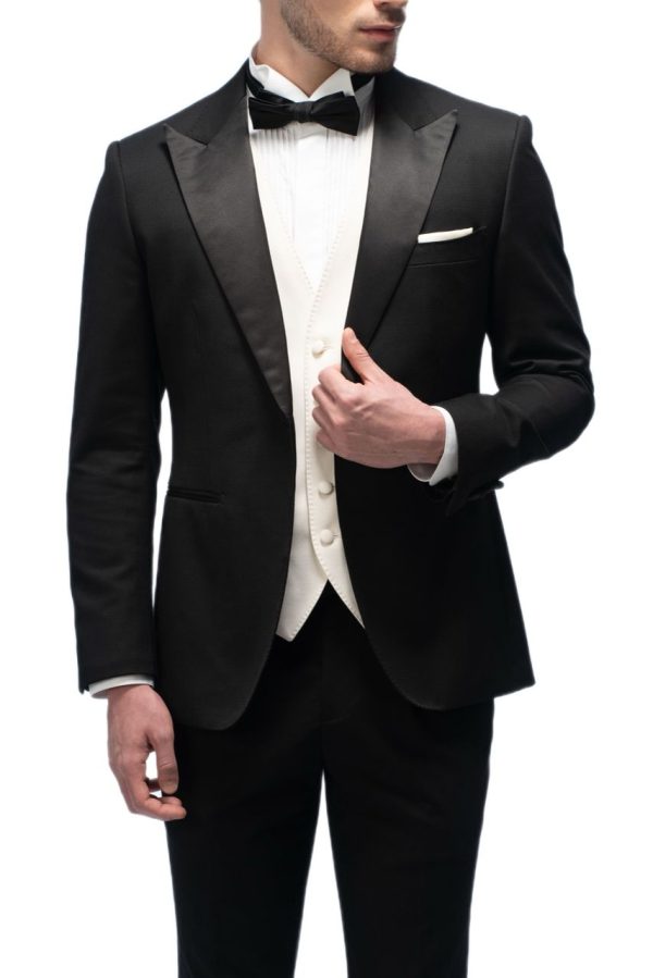 3-piece of Classic Black Silk Closure Collar Tuxedo