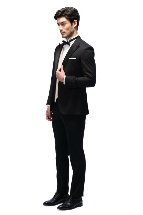 3-piece of Classic Black Silk Closure Collar Tuxedo