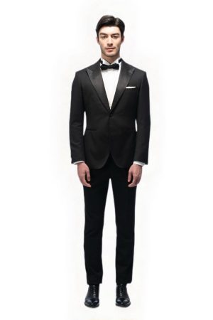 3-piece of Classic Black Silk Closure Collar Tuxedo