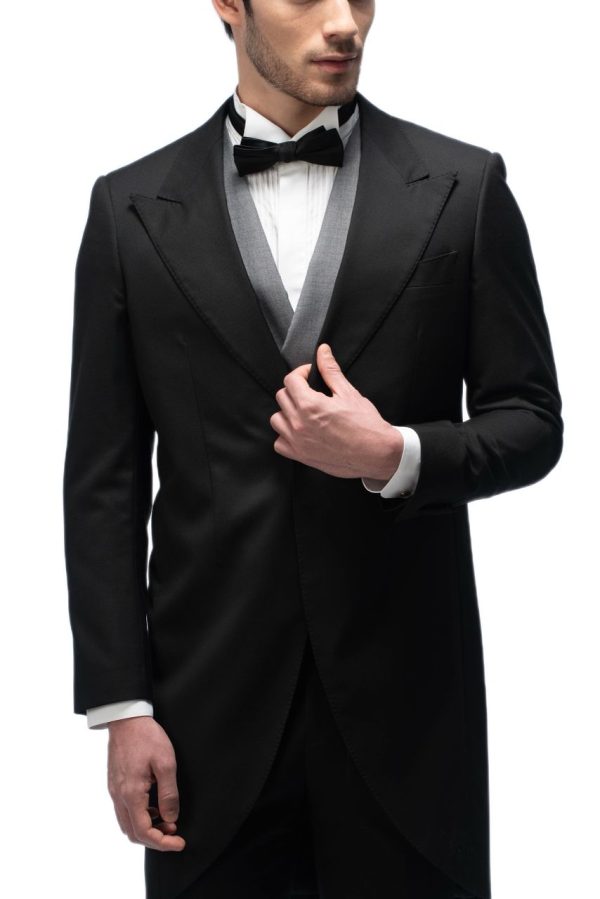 Black Closure Collar Tailcoat with Grey Waistcoat