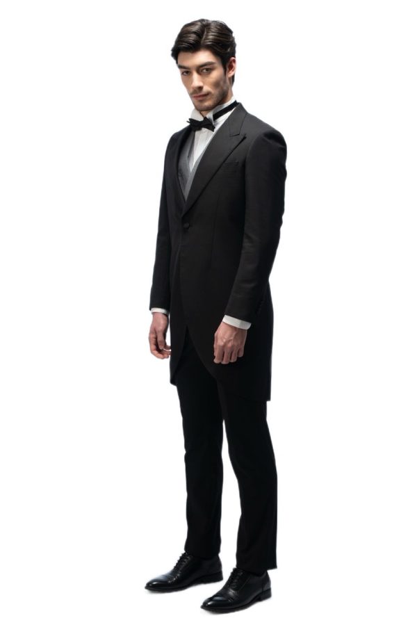 Black Closure Collar Tailcoat with Grey Waistcoat