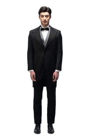 Black Closure Collar Tailcoat with Grey Waistcoat