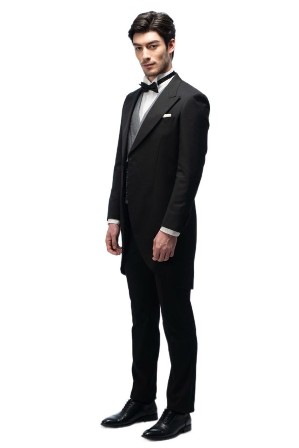 Black Closure Collar Tailcoat with Grey Waistcoat