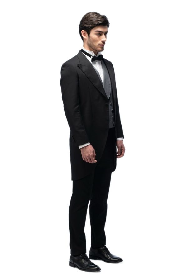 Black Closure Collar Tailcoat with Grey Waistcoat