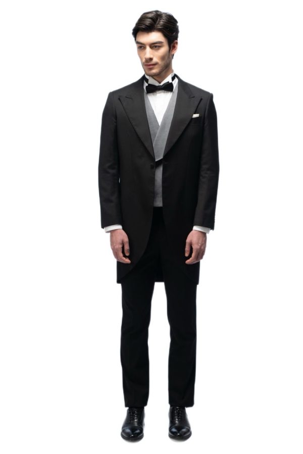 Black Closure Collar Tailcoat with Grey Waistcoat